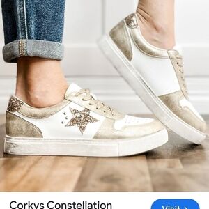Corkys Women's Gold and White Sneakers Size 9